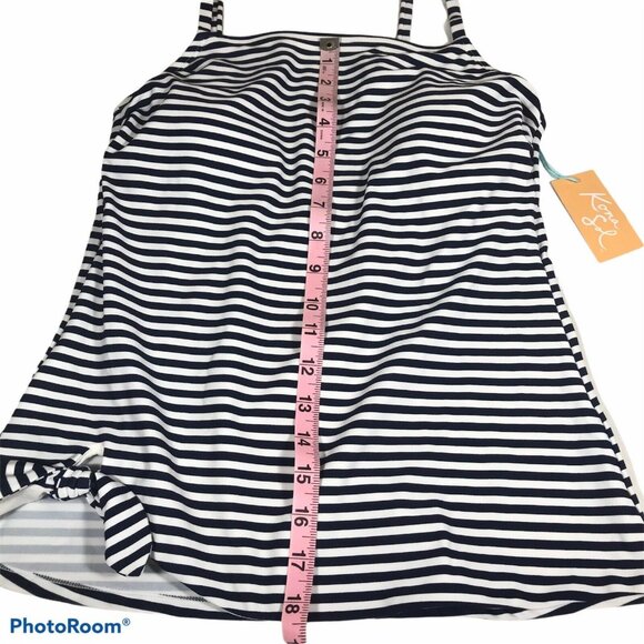 Kona Sol Womens Sz Medium 8-10 Tankini Swim Top Striped Navy White New With Tags - Picture 11 of 12